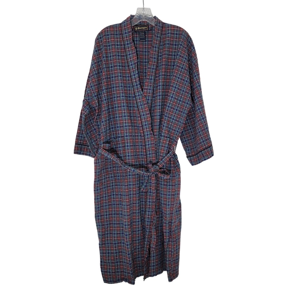 Barrington Mens Cotton Seersucker Plaid Robe One Size Blue Red Green Tartan